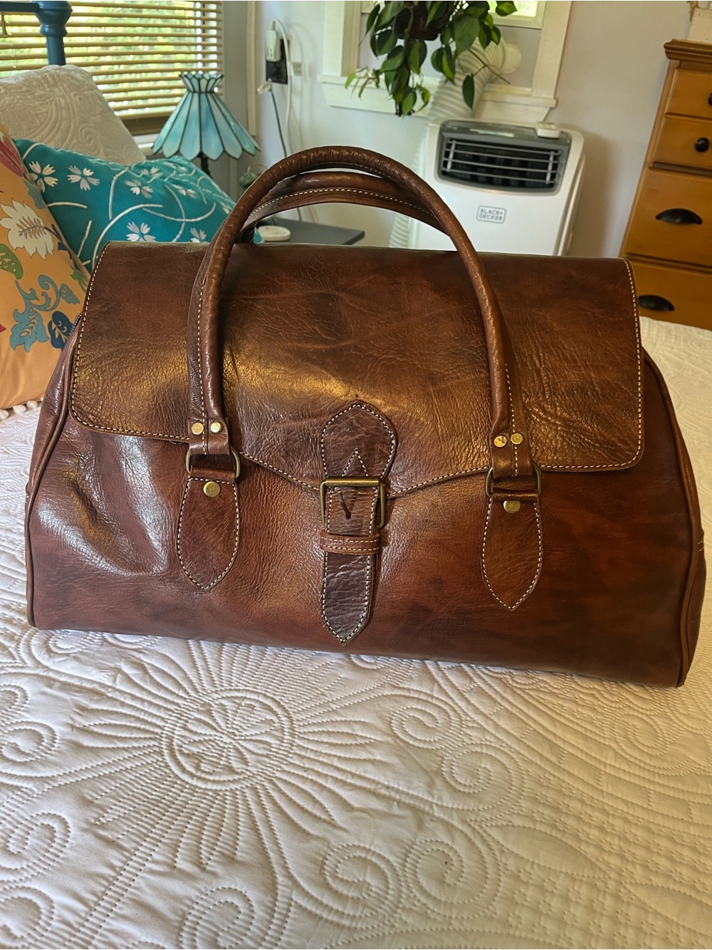 Large Classic CognacLeather Travel Bag/Full Grain Leather Bag/All Handmade